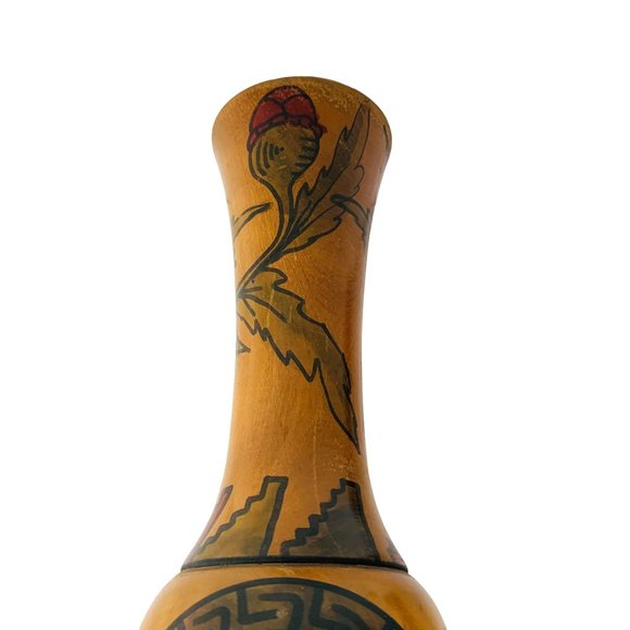 Vintage Set of 2 Wooden Vases Roses Floral Landscape South Western Mexican Decor - Picture 9 of 16